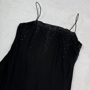 Byer Too! Black Mesh Handkerchief Hem Rhinestone Midi Dress Vintage Style Size M